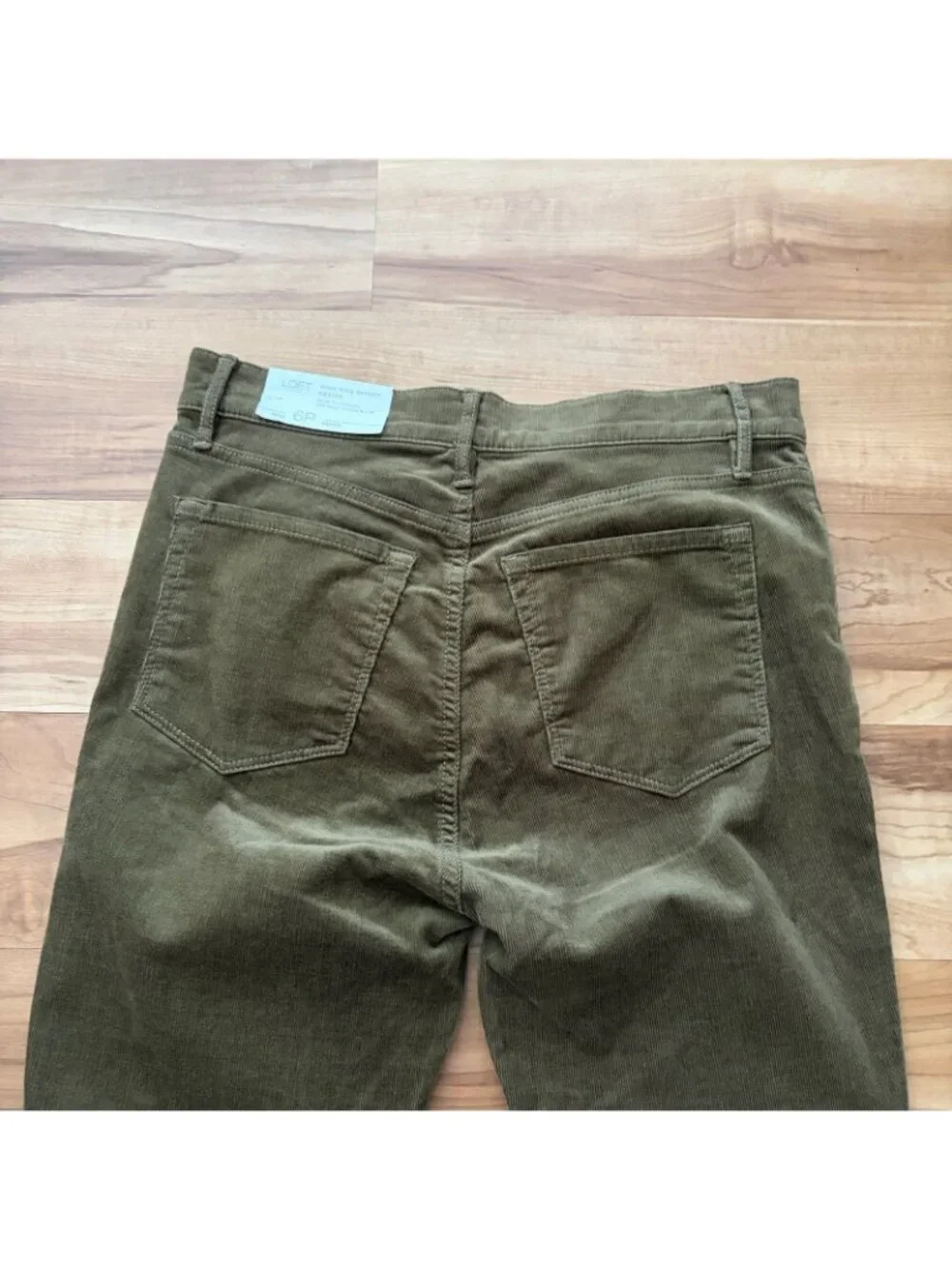 Loft New Women's Green Corduroy High Rise Skinny Pants Size 6 Petite Button Fly